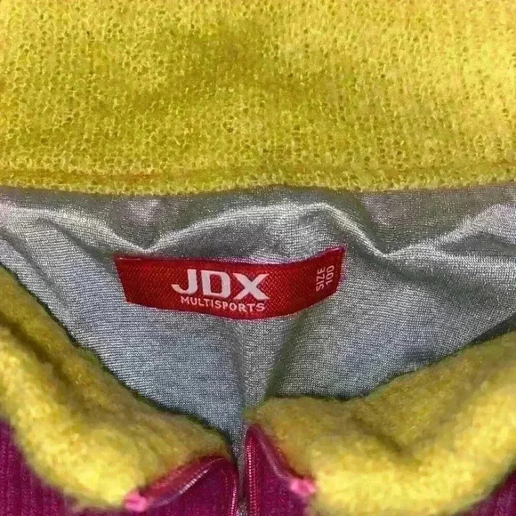 JDX 1/4 Zip Pullover Sweater Lined Wool Blue Pink Bunny Design Sz Large. sku070 - Picture 3 of 6